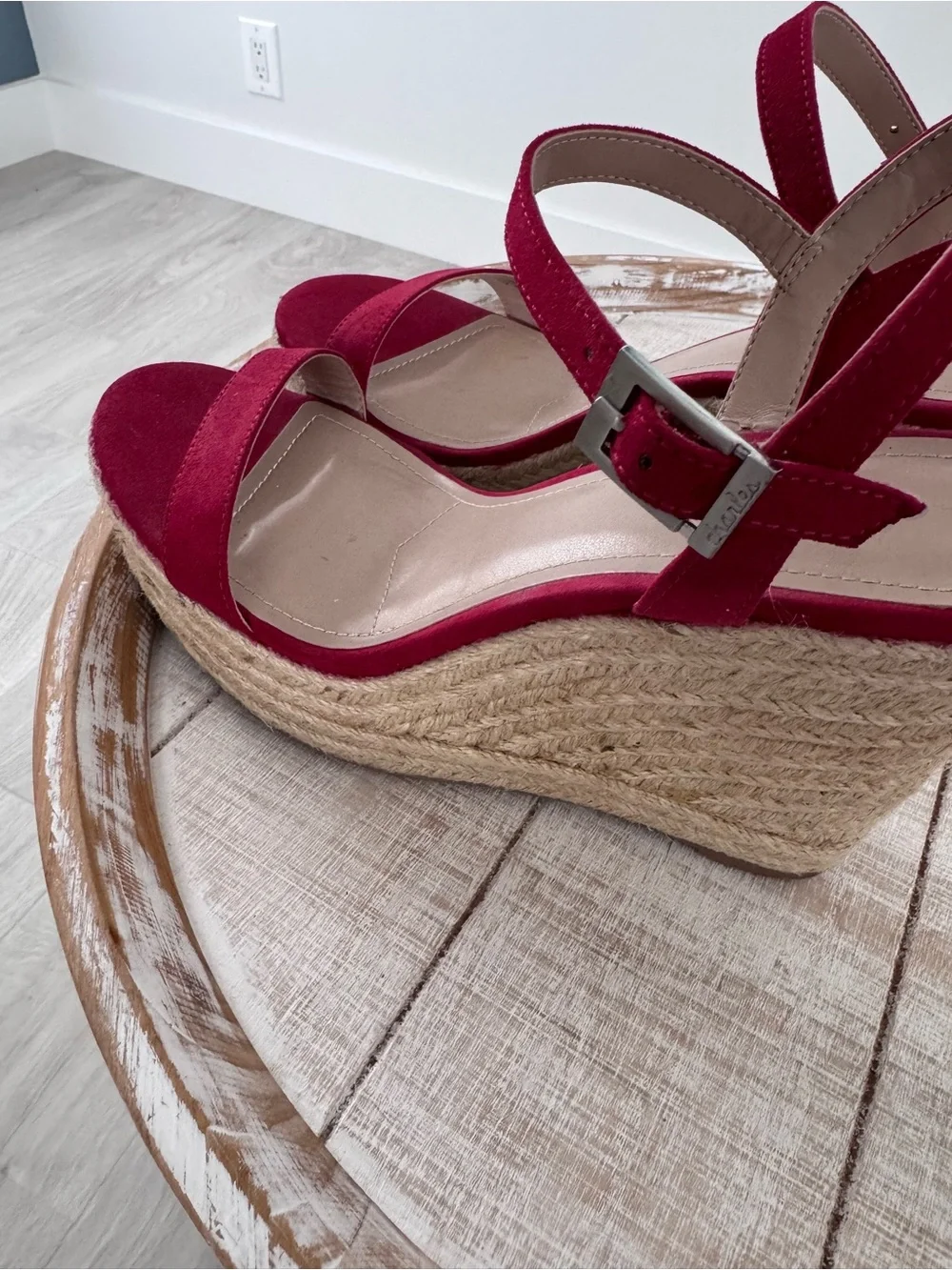 Charles David Burgundy Suede Espadrille Wedge Sandals